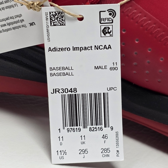 Adidas Adizero Impact PE Rutgers NCAA Baseball Cleats Men’s Size 11.5 JR3048 New main image 7